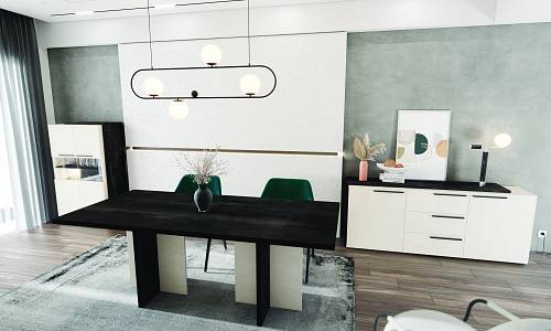 Σετ τραπεζαρίας Chess - Silk Flow/Charcoal Flow (200x90x75 / 180x40x75 / 80x40x138)