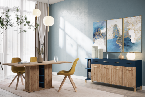 Σετ τραπεζαρίας Dust - Tobacco Craft Oak/Navy Blue (180x90x75 / 180x40x84)