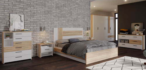 Σετ υπνοδωματίου Moon - Opak White Glossy/Barley Blackwood