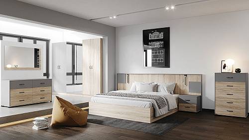 Σετ υπνοδωματίου Harlem premium - Graphite Grey/Vintage Harbour Oak