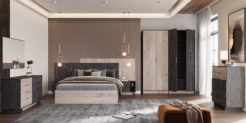 Σετ υπνοδωματίου Rain - Black Pietra Marble/Greige Castello Oak