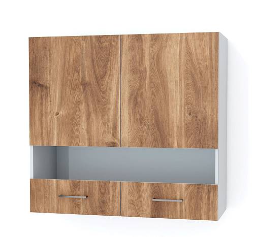 Ντουλάπι κουζίνας κρεμαστό με ράφι και πορτάκια με γυαλί 80x34x72 - Brandy Castello Oak