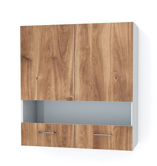 Ντουλάπι κουζίνας κρεμαστό με 2 ράφια και πορτάκια με γυαλί 90x34x96 - Brandy Castello Oak