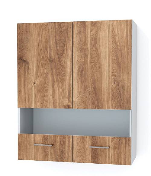 Ντουλάπι κουζίνας κρεμαστό με 2 ράφια και πορτάκια με γυαλί 80x34x96 - Brandy Castello Oak