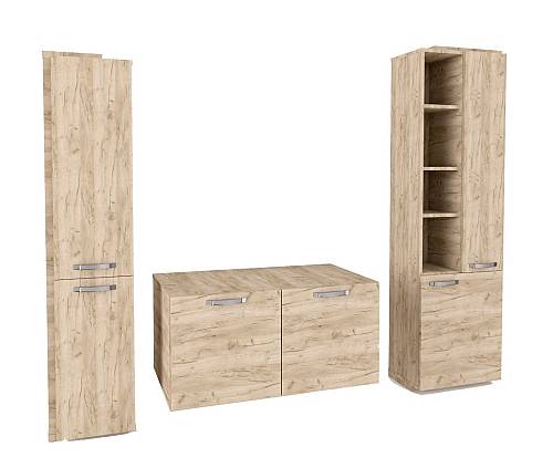 Σετ μπάνιου Chess με 2 στήλες και έπιπλο νιπτήρα - Grey Craft Oak (45x25x150 / 30x25x138 / 90x45x36)