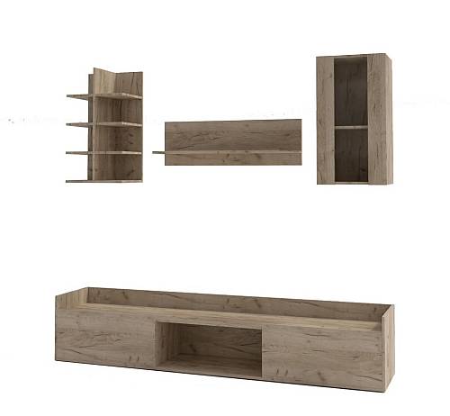 Σύνθεση σαλονιού Komo - Grey Craft Oak (200x40/30x180)