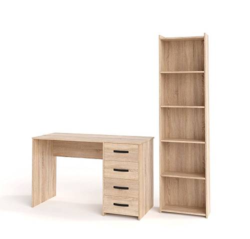 Γραφείο με βιβλιοθήκη Sun - Light Sonoma Oak (120x50x70) (48x22x181)