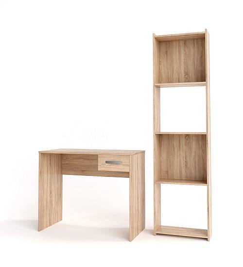 Γραφείο με βιβλιοθήκη Maroon - Light Sonoma Oak (90x45x74) (62x24x181)