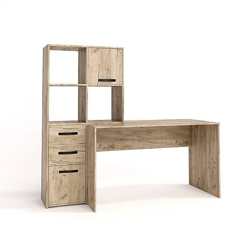 Γραφείο με βιβλιοθήκη Maxim - Grey Craft Oak (170x60/30x76/151)