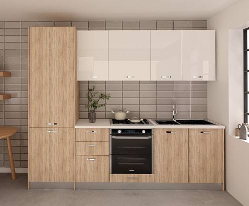 Έτοιμη κουζίνα Breeze 255 - Light Sonoma Oak/White (255x32/58)