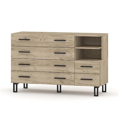 Συρταριέρα με 6 συρτάρια Dust - Grey Craft Oak  (117x40x75)