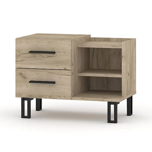 Κομοδίνο με 2 συρτάρια και 2 ράφια Dust - Grey Craft Oak (60x35x45)