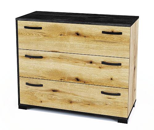 Stock Συρταριέρα 3 συρτάρια Malibou - Charcoal Flow/Coast Evoke Oak (90x40x72)