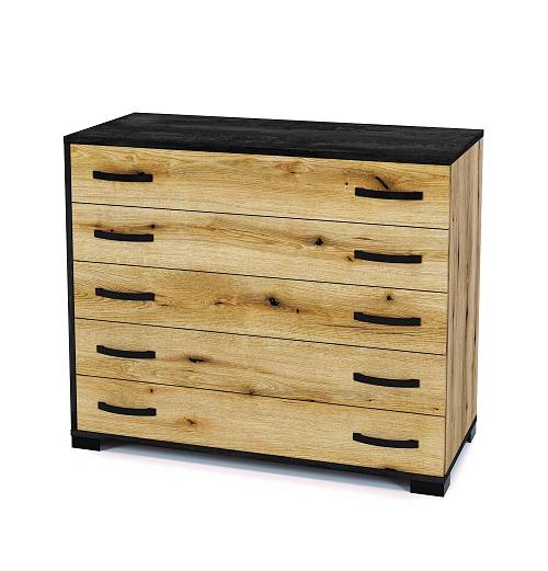 Συρταριέρα με 5 συρτάρια Monaco - Charcoal Flow/Coast Evoke Oak (90x40x72)