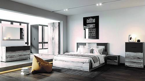 Σετ υπνοδωματίου Malibu premium - Anthracite/Greige Castello Oak