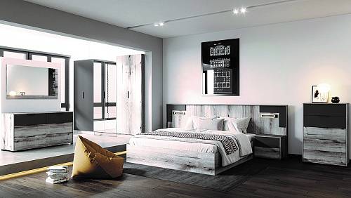 Σετ υπνοδωματίου Bronx premium - Anthracite/Greige Castello Oak