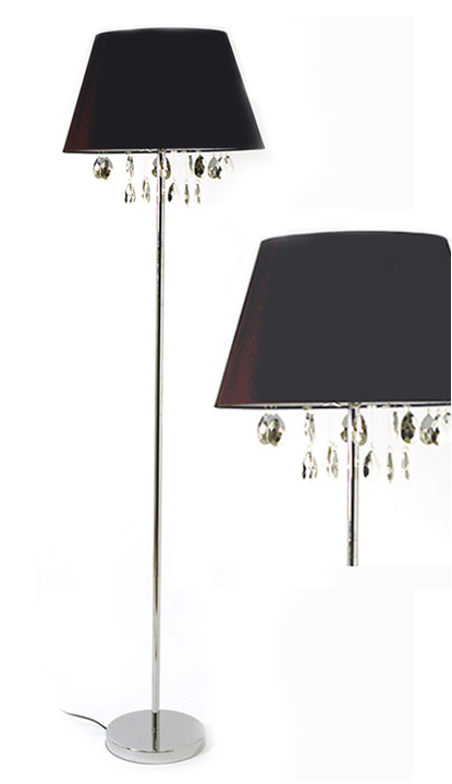 Επιδαπέδιο Φωτιστικό, Μαύρο Καπέλο  & Ασημί ακρυλλικά κρύσταλα SD612