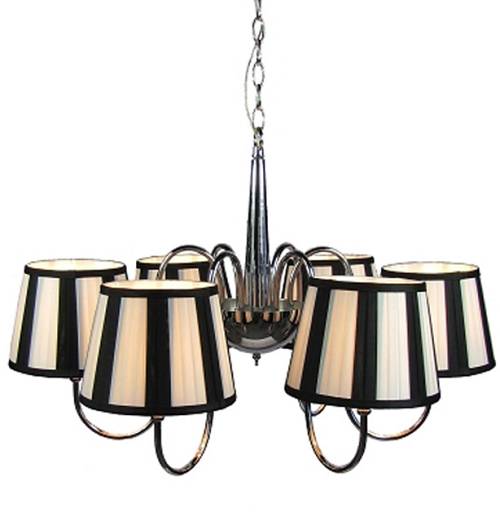 Πολυέλαιος Νίκελ με 6 Φώτα, Καπέλο Λευκό & Μαύρο  SD684