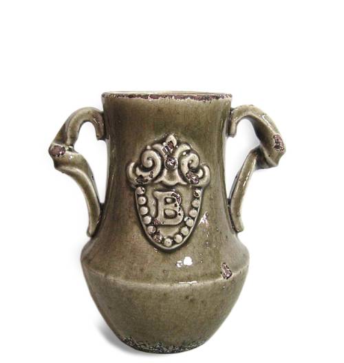 Κεραμικό βάζο με  λαβέσ σε  καφε χρ. CT296