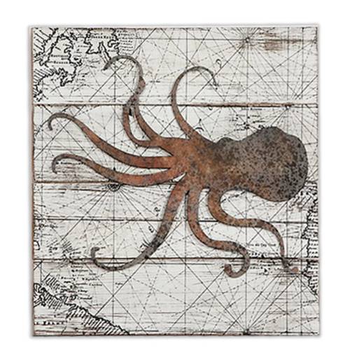 Παλιός Χάρτης σε ξύλο με μετ/κη διακοσμητική Σουπιά  PI272