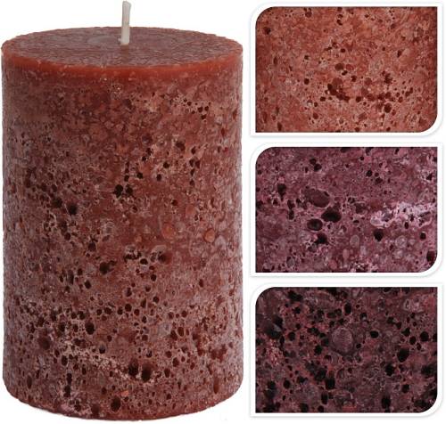 Κερί κορμός "stone finish" σε 3χρ.(Μπορντώ/Καφέ/Μελί),7x10cm CF990