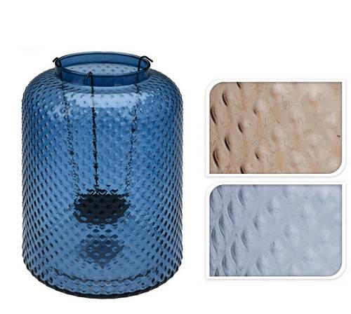 Γυάλινο φανάρι με μεταλ.βάση σε 3 χρ.,18x23cm HM427