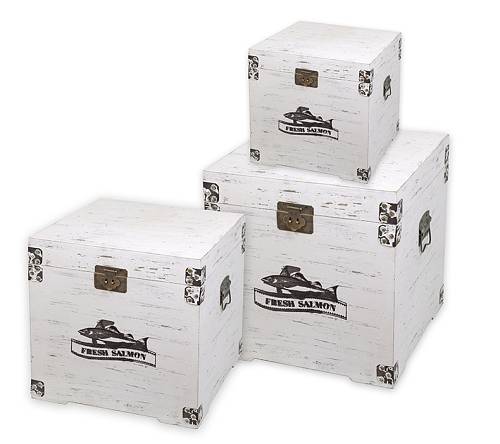 Σετ/3 Ξύλινα μπαούλα, Λευκό χρ. 33/40/48cm  HT371
