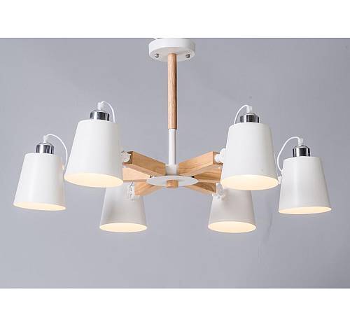 Φωτιστικό οροφής 6 φώτα "URBAN" από Ξύλο & Λευκό Αλουμίνιο Δ.78x50cm LS150