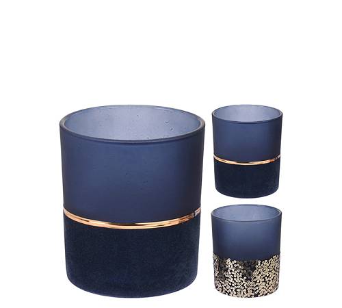 Γυαλ.κηροπηγιο ρεσό βελουτέ μπλε/χρυσό,2σχ.,10cm XM576
