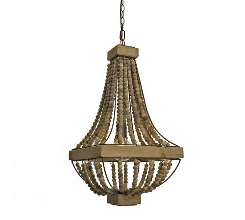 Ρουστίκ φωτιστικό οροφής, τετράγωνο με ξύλινη χάντρα,38x77cm LS173