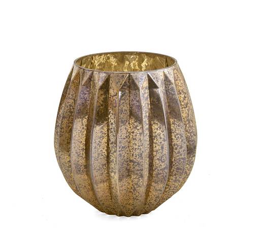 Γυάλινο βάζο πλισε σχ.,αντικέ χρυσό, 22x23.5cm BL276