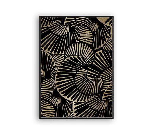 Πίνακας Φύλλα σε μαύρο/χρυσό,κορνίζα MDF,60x90cm PI322