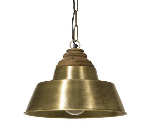 Φωτιστικο Industrial, καπέλο μπρονζέ και ξύλο Mango,Δ.40xΥ29cm LS206