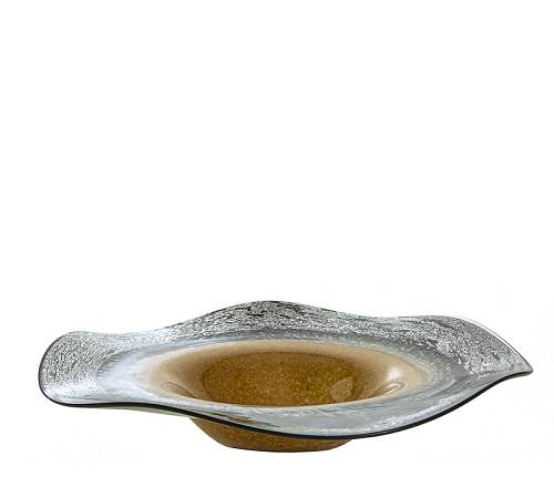 Γυάλινη χειροποίητη πιατέλα "Fusion" καφέ & μαύρη ρίγα 39cm GL552