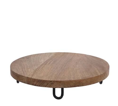 Στρογγυλός δίσκος από mango, μεταλλικά πόδια, 29cm HE131