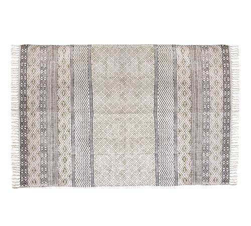 Χαλί Cotton "Block print" εκρού/γκρι,κρόσσια,120x180cm GK109