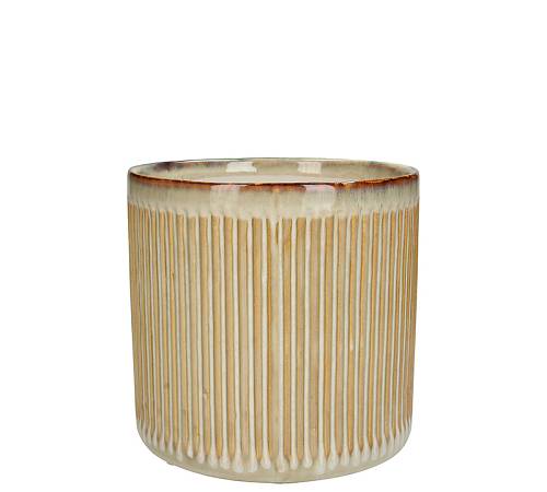 Κεραμικό κασπώ ριγέ, χρώμα άμμου,17.6cm XET-7873