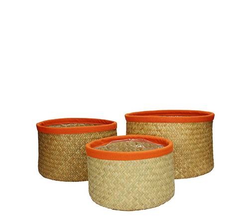 Σετ/3 καλάθια seagrass με πορτοκαλί τρέσα,27x13cm XET-7331