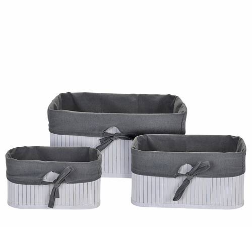 Σ/3 καλάθια Bamboo λευκό χρ.  με γκρι ύφασμα 24/29/34cm HE192