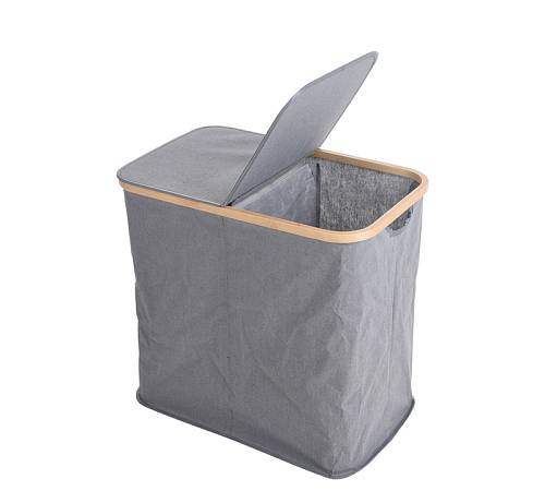 Υφασμάτινο καλάθι απλύτων με χώρισμα & 2 καπάκια γκρι,51cm HE197