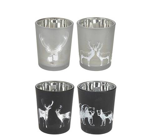 Γυάλινο κηροπήγιο ρεσό, καθρέπτης σχ.ελάφι, 2χρ.,7x8cm XM418