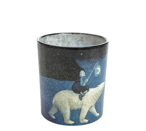 Γυάλινο κηροπήγιο ρεσό με παιδάκι & πολική αρκούδα,10cm XM701