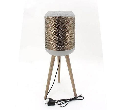 Επιδαπέδιο φωτιστικό με ξύλινα πόδια, χάλκινο/λευκό,78cm HT601