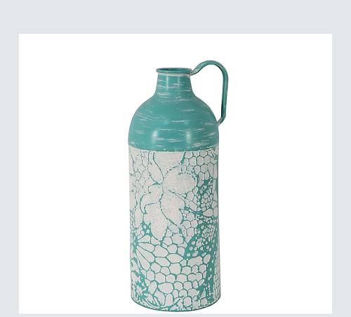 Vintage μεταλλικό βάζο με λουλούδια, τυρκουάζ,37.5cm ID225