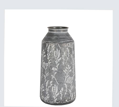 Μεταλλικό βάζο γαλαβανιζέ με ανάγλυφα λουλούδια,33cm ID239