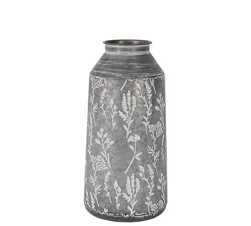 Μεταλλικό βάζο γαλαβανιζέ με ανάγλυφα λουλούδια,39cm ID240