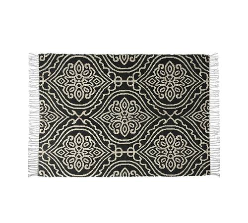 Χαλάκι με κρόσσι και τυπωμένο damask σχδ.,μαύρο 60x90cm HE238