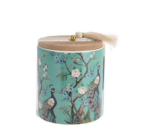 Κερί σε κεραμ.δοχείο, ξύλινο καπάκι, σχ.παγώνι,9x11cm CA295