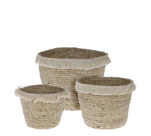 Σ/3 Ψάθινα καλάθια με κρόσσια, φυσικό χρ.,14/17/20cm HE262