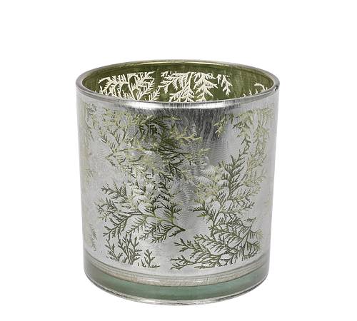 Γυάλινο κηροπήγιο "παγωμένα φύλλα",15x15cm CA311